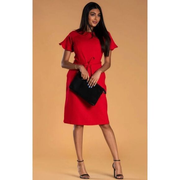 Brigitte Brianna Red Ruffle Sleeve Holiday Dress Made in USA Women’s Medium - Picture 1 of 7